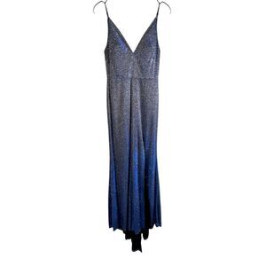 Dear Moon Blue Glitter Evening Gown Size 3 – Slit Hem, Spaghetti Straps, V-Neck